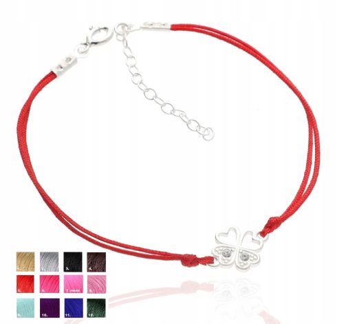  Silbernes Schnurarmband, Kleeblatt, Zirkone, Armband mit Kleeblatt