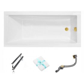   Besco Moderne rechteckige Acrylbadewanne, seitlicher Abfluss, 150 x 70 cm
