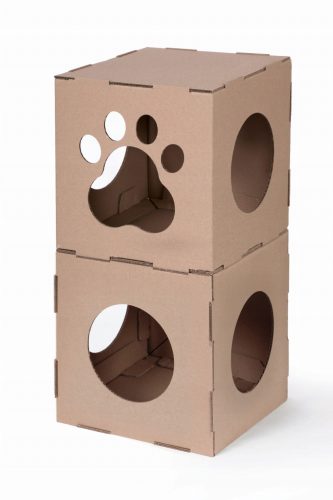  Carton+Pets Katzenhaus in Brauntönen, quadratisch, 36 cm x 36 cm x 36 cm