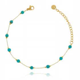    Armband mit Perlen, türkisfarben, Stein, vergoldeter Chirurgenstahl