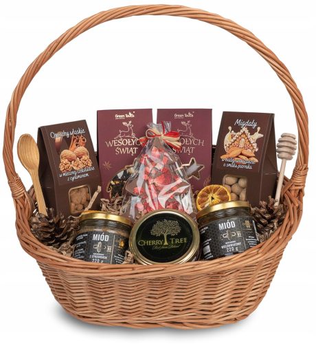  GROSSER Geschenkkorb aus Weidengeflecht für Weihnachten mit Tee, Süßigkeiten und Honig