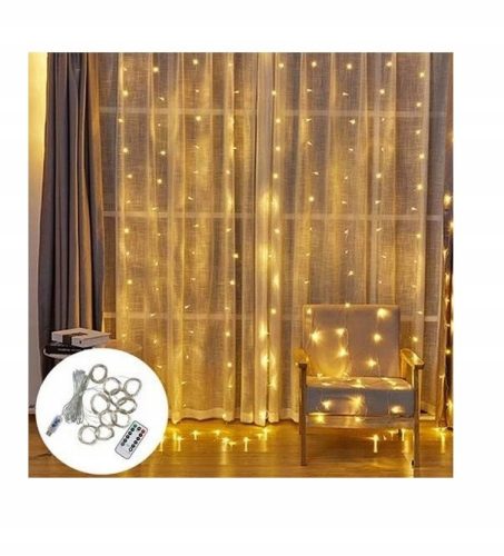 LAMPEN LED-LICHTVORHANG 300 3m x 1m WARME FARBE Außenkette