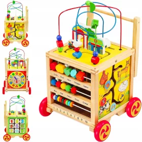   Holzpuppe, pädagogischer Lauflernwagen für Kinder, interaktiver Würfel-Rutscher