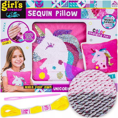  Kreatives SET für Mädchen DIY KISSEN mit Pailletten EINHORN Jasiek
