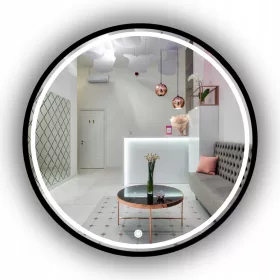    LED-BELEUCHTETER RUNDER SPIEGEL IN SCHWARZEM RAHMEN 70 CM FÜR BADEZIMMER