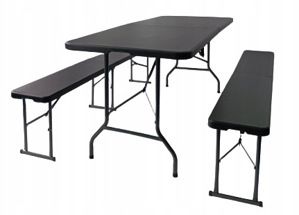 Tisch für Garten und Terrasse - Expand-Tisch, Kunststoff, rechteckig, 180 x 75 x 75 cm + 2× Bank ohne Rückenlehne, Kunststoff, 180 x 27 cm