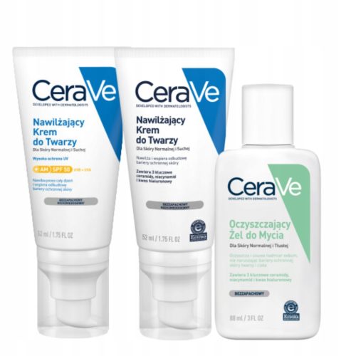 CeraVe Gesichtspflege-Set für normale bis trockene Haut mit SPF 50 und Reinigungsgel