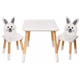  Holztisch + 2 Stühle SET für Kinder Weiße Hasen