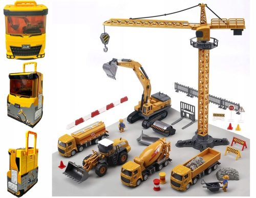  GROSSES KOFFER-SET, BAUFAHRZEUGE, BAGGER, KRAN, LKW, FIGUREN