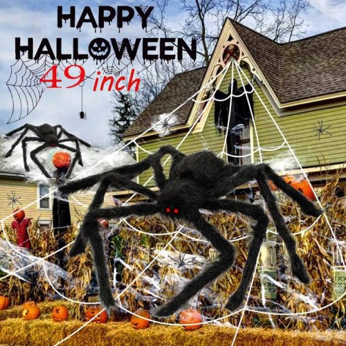  DREIECKIGES DEHNBARES SPINNENNETZ- UND HAARIGES SPINNEN-DEKOR FÜR HALLOWEEN