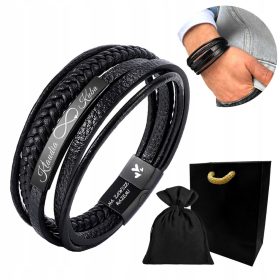    Herrenarmband mit GRAVUR aus Leder, schwarz VALENTINSTAG + KOSTENLOSE GRAVUR