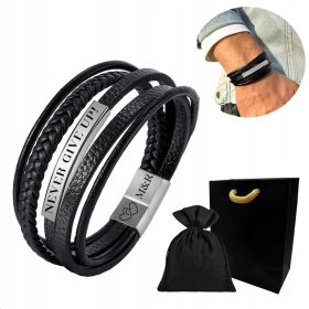    Herren-Lederarmband mit GRAVUR SILBERNER VALENTINSTAG + KOSTENLOSE GRAVUR