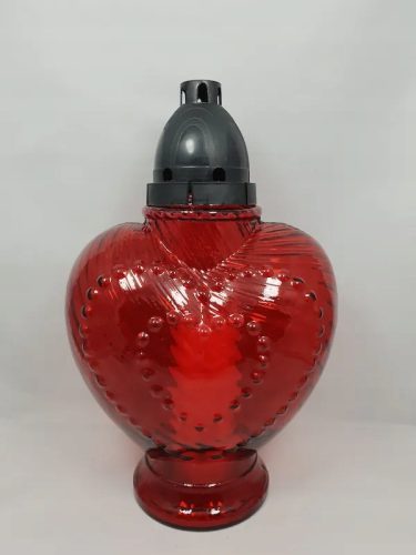  MITTLERE HERZkerze aus rotem Glas mit einem 30-cm-Einsatz