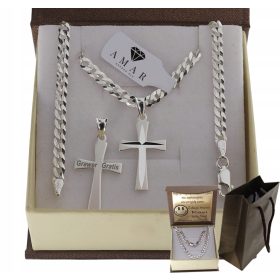    SOLIDE HERRENKETTE AUS 925 SILBER MIT KREUZ, GRAVUR, GRATIS GESCHENK