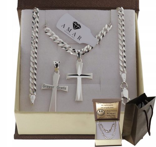  SOLIDE HERRENKETTE AUS 925 SILBER MIT KREUZ, GRAVUR, GRATIS GESCHENK