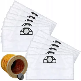    Synthetik-Staubsaugerbeutel ASH-9214/PR 10 Stück + Profi&Home-Filter für Kärcher ASH0129 Staubsauger