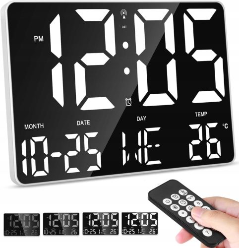  DIGITALE ELEKTRONISCHE WANDUHR MIT FERNBEDIENUNG, TEMPERATUR, DATUM, LED-WECKER