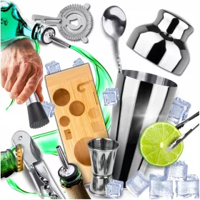   Barkeeper-Set für Getränke, 10-tlg. Schwarze Barkeeperausrüstung mit Ständer