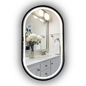    OVALER LED-SPIEGEL MIT SCHWARZEM RAHMEN 50X85 CM, WANDMONTAGE FÜR BADEZIMMER