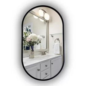    LED-BELEUCHTETER SPIEGEL IN OVALEM SCHWARZEM RAHMEN 50X85 CM