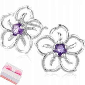    SILBERNE OHRRINGE, OHRRINGE FÜR MÄDCHEN, Ohrstecker, rhodinierte BLUMEN