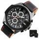  G. ROSSI EXKLUSIVE HERRENUHR +BOX +GRAVUR, Chronograph mit Datumsanzeige, Leder