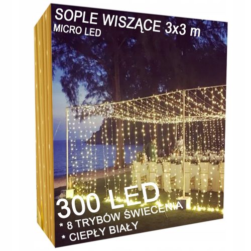  VORHANGLICHTGARLAND ICILS LED-LAMPEN 8 MODI WARMWEISS 3x3m