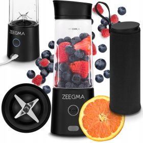    Zeegma Tassenmixer, kabellos, tragbar, USB, 300 W, Schwarz + ZE-VITAMINE GO-Koffer