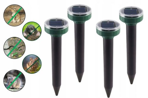  SET MIT 4 STARKEN Abwehrmitteln gegen Maulwürfe, Wühlmäuse, Mäuse, Nagetiere, Solar, 4 Stück