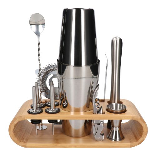 Barkeeper-Sets für Getränke Barkeeper-Set mit Bambusständer, 12-teilig, Blech auf Blech