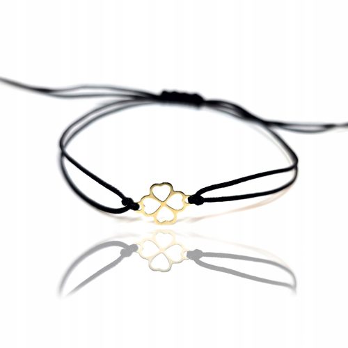  Armband an schwarzem Band aus 585er Gold mit Kleeblatt
