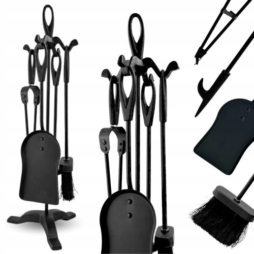 KAMINGERÄTE-SET ZUBEHÖR 5 STÜCK STAND METALLHAKENBÜRSTE
