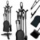 KAMINGERÄTE-SET ZUBEHÖR 5 STÜCK STAND METALLHAKENBÜRSTE