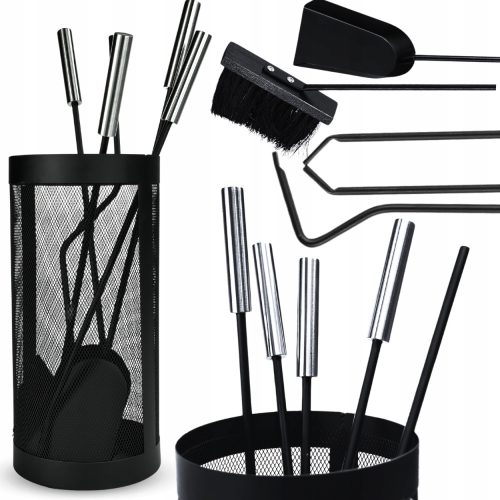 KAMINGERÄTE-SET ZUBEHÖR 5 STÜCK STAND METALLKORB SWEEP