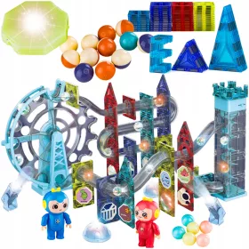    DK Magnetbausteine Leuchtende Magnetbausteine Kugelbahn 120 Elemente Kugelbahn 129 Stk.