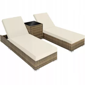  TecTake 403771 Technorattan-Liegestuhl, Beige und Braun
