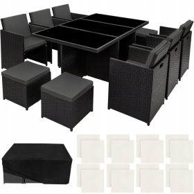  TecTake Tisch und Stühle aus schwarzem Technorattan