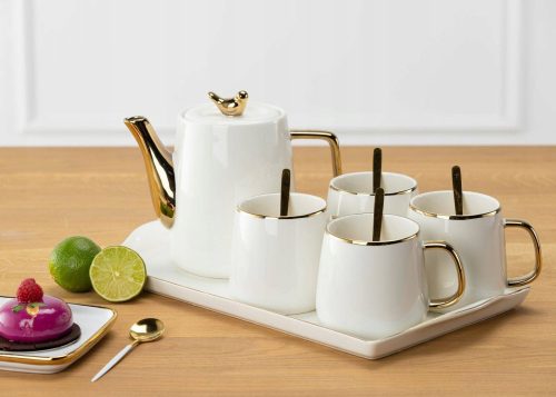 Abendessenservice HowHomely Noah White Gold Tee- und Kaffeeservice 10-tlg.