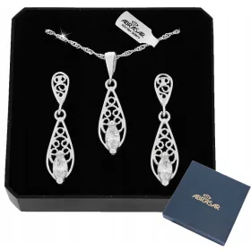    Durchbrochenes Silber-Schmuckset mit Zirkonoxid, 925er Silber