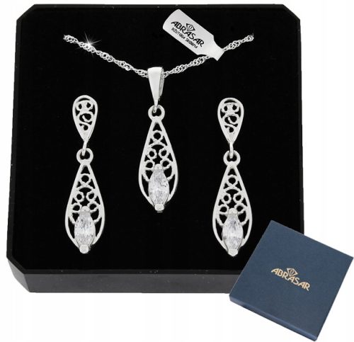  Durchbrochenes Silber-Schmuckset mit Zirkonoxid, 925er Silber