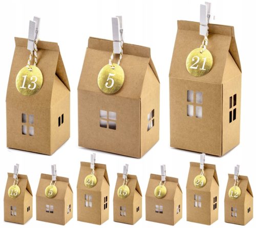  Adventskalender-Häuser, 24 Stück, verschiedene Größen