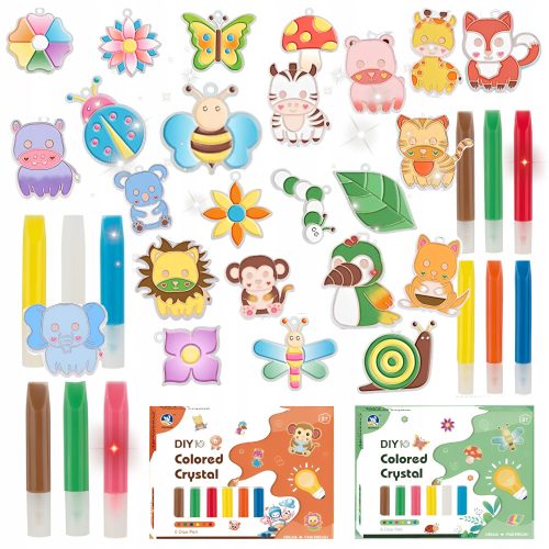  KREATIV-SET FÜR MALVORLAGEN, MARKER GROSS + Set zum Gestalten von Schlüsselanhängern für Kindergeburtstagsattraktion NATURA