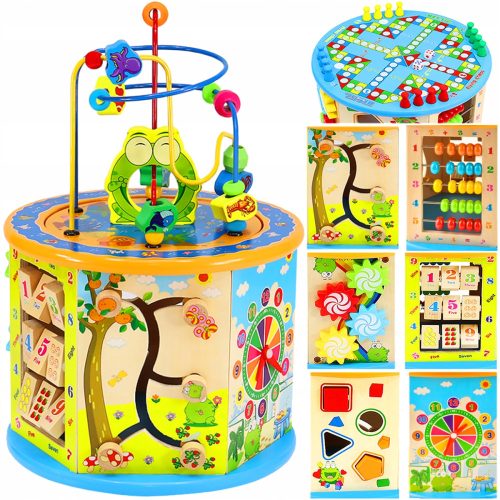  Pädagogischer Würfelsortierer aus Holz, 8-in-1-Montessori-Labyrinth-Box-Uhr