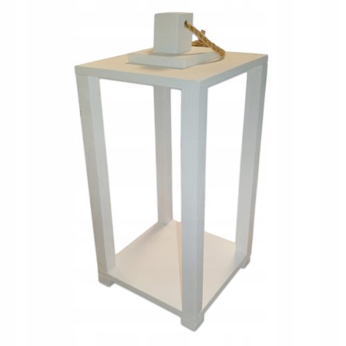  MASSIVE HOLZLATERNE, WEISSE LATERNE mit SEIL – 45 CM