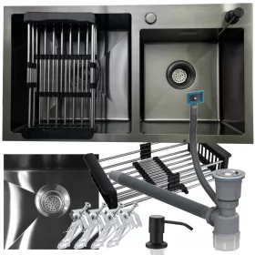   Zwei-Becken-Spüle EINZEL-SPÜLE STAHL SCHWARZ 78x43 cm Inox-Stahl