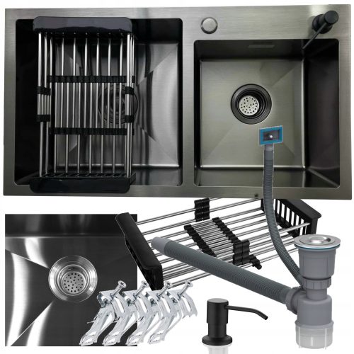 Zwei-Becken-Spüle EINZEL-SPÜLE STAHL SCHWARZ 78x43 cm Inox-Stahl