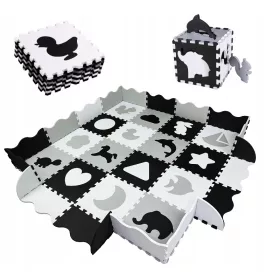    iKido Schaumstoffpuzzle Laufstall 150x150 cm 36 Teile schwarz-weiß-grau