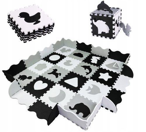  iKido Schaumstoffpuzzle Laufstall 150x150 cm 36 Teile schwarz-weiß-grau