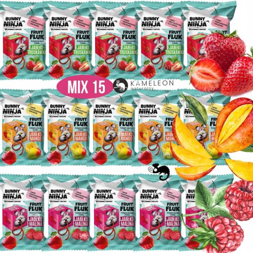 Fruchtiger Snack Bunny Ninja - Apfel & Himbeere, Mango, Erdbeere, 15g Packungen