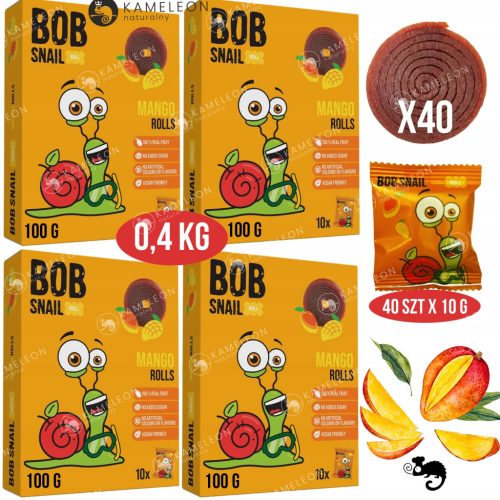 BOB SNAIL Vegane Fruchtsnack-Rollen, 100% Mango, 40 Stück (0,4 kg)